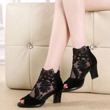 Plus Size Ebay Mesh High Heels Thick Heel Lace Fish Mouth Female