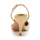 Queen Women Pearl Pumps Slingback High Heels Elegant Medium Lady Sexy Wedding