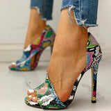 Ladies Summer Sandals Fashion Solid Color Serpentine Casual Open Toe Super High Heel Fish Head Snake