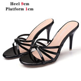 New Red Women Slippers Summer Heels Party Sandals Sexy Bottom Ladies Party Shoes Thin Heels Slides Narrow Band Women