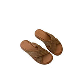 Style Slippers 2024 New Summer Retro Woven Cross Bohemian Student Thick-Soled Roman