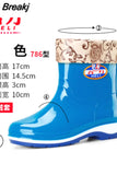 rain women's mid-tube boots, comfortable and stable women's shoes, round-toe rain boots, spring and autumn rain