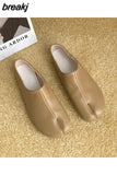 Women Flats Tabi Ninja Moccasins Round Split Toe Shallow Lazy Slip On Slingback Mules Leather Shoes Soft Loafers Slip