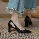 Summer Women Pumps Solid Thick High Heels Female Shoes Hollow Square Head Retro Slip on Heels Women Dress Tacones