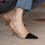 Pointed Toe High Heel Single Shoes Women Shoes Spring Summer Sandals Simple Stitching Color Thin