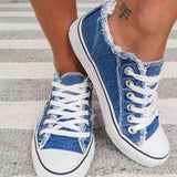 Canvas Shoes 2021 Summer Denim Canvas Shoes Women Low Cut Lacing Shoes Women Casual All-match Flat Shoes Plus Size