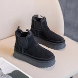 Chelsea Ankle Boots Woman Winter 2023 Fur Luxury Designer Shoes Women Flats Heel Warm Casual Elegant Plush Snow