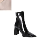 Shoes Split Leather Zipper Square Toe High Heels Women Ankle Boots Korea Style Simple Boots Office Ladies Elegant