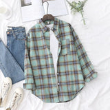 New Fashion Loose Womens Plaid Shirt Fresh College Style Design Blouses And Tops Long Sleeve Casual Female Checked