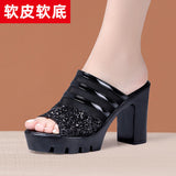 Thick-Heeled Fishmouth Fashionable Women Wearing Sandals And Slippers 2023 Summer Thick-Soled Waterproof Gauze Soft Leather