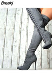 foreign trade style 2023 autumn and winter sexy thin heel super high heel pointed 40-43 knee high women's