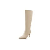 Women Genuine Leather Boots Thin High Heel Ladies Shoes Pointed Toe Knee High Boots 2021 Autumn Winter Black