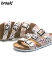Summer Print Cork Slipper New Fashion Women Casual Beach Slip on Outside Non-slip Slides
