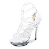 Woman Summer Ladies Sandals Transparent High Heels 13-15CM Platform Open Toe Sandals Women Wedding Shoes Big Size