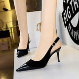 Breakj High Heels Women's Shoes Shallow Mouth West Velvet And Thick Suede Stitching Tip Back Empty Hollow Back Trip Strip Single
