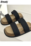 Open Toe Slippers Runway Beach Shoes For Women Slip On Flats Leisure Outwear White Platform Sandals Woman