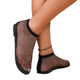 Women's Flat Sandals Rhinestone Fishing Net Sandals Flat Bottom Footware Roman Flat Party Shoes Zapatillas
