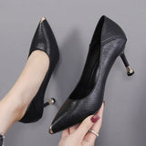 Luxury Women 5-7cm High Heels Pumps Black Office Ladies Design Thin Heel Prom Stiletto Party Sexy Wedding Leather