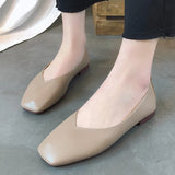 Women Flat Shoe Elegant Shallow Low-heeled Sandals 2022 Beige Korean Slippers Square Toe Slip-on Simple Woman