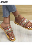 Women Shoe Summer Greek Style Boho Folk-Custom Artisanal Ladies Flat Slippers Casual Breathable Comfortable Beach Women