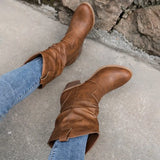 Western Boots Cowboy Boots Women Plested Women Ankle Boots Pu Leather Shoes Autumn Boots Women Booties Lady Plus Size