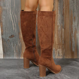 Women Cowboy Heels Western Chunky Shoes Leather Knee High Long Elegant Designer Plus Size New Rock Pole Dance