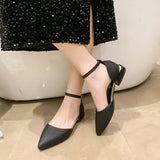Square Heel Women Pumps Word Buckle Strap Hollow Single Shoes Low Heels Pointed Toe Simple Women Shoes Zaptos
