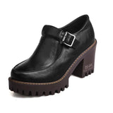 New 2021 Spring Platform Women Shoes On Heels British Style Single Shoes Round Toe Square Heels Ladies Pumps Large