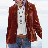 V Neck Golden Velvet Small Suit Jacket Autumn New Women Slim Solid Color Long Sleeves Coat Elegant Office Lady Party