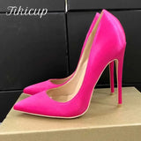 Rose Pink Women Satin Fabric Pointed Toe High Heels Ladies Chic Stiletto Pumps Bridal Silk Wedding Shoes Plus