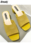 Women Shoes Woman's Slippers Mules Slides Peep Toe High Heels Sandal Female Shoe Casual Medium Heel 2023 Summer