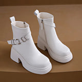 Spring and Autumn New Fashion Round Head Women's Outerwear Naked Boots Side Zipper Versatile Thick Sole Boots