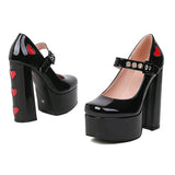 Pumps Round Toe Chunky Block Heel Ankle Strap With Heart 2023 Spring Brand New High Heels Mary Janes Women