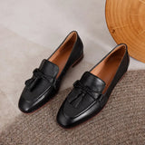 Retro British Style Square Head Women's Loafers Shoes Spring Summer Style Tassel Comfortable Single Shoes Women Brown