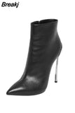 Women Ankle Boots Sexy Leopard Occident Pointed Toe Boots For Party Shoes Zipper Side Metal Spool Heel Booties 2023 Ladies