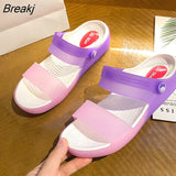 Woman Summer 2023 New Multicolor Transparent Fashion Slippers Female Rome Peep Toe Beach Soft Casual Jelly Sandals