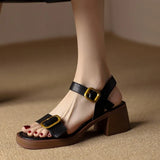 Size 34-40 Women Sandals Retro Genuine Leather High Heels Summer Shoes For Women 2023 Ankle Strap Platform