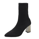 Spring and Autumn New Pointed Socks, Thin Boots, Breathable Flying Woven High Heels, Solid Color All-match Women's