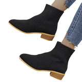 Knit Women Boots Stretch Fabric Solid High Heels Pointed Toe Breathable Socks Shoes for Women Slip on Casual Ankle