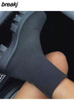 Women Boots Elastic Platform Boots Breathable Spring Summer Heels Botas Mujer Slip On Ankle Boots Elegant Woman Heeled
