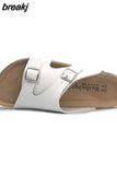 2023 New Summer Men Beach Cork Slippers Casual Double Buckle Clogs Outside Non-slip Water Slides