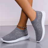 Shiny Crystal Knitted Sneakers Women 2023 Spring Breathable Mesh Flats Woman Plus Size Slip on Running Casual Shoes