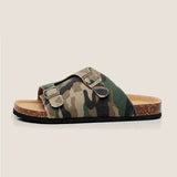 New Summer Men Camouflage Cork Slipper Canvas Non-slip Buckle Outside Beach