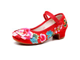 Breakj Heel Single Shoes Spring And Summer New Thick Heel Women's Shoes Cheongsam Embroidered Shoes Mary Jane Retro National Style High Heel National Style