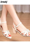 6CM Summer Women Sandals PU Leather 2023 New Large Size Comfort Square Heel Sandals Open Toe Shoes Woman Fashion