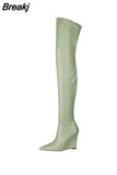 Elegant Woman Thigh High Botas Outdoor Wedges Leather Slip-on Ladies Shoes Thick Bottom Over-knee Boots Big Size