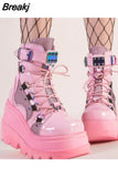 Design Ladies High Platform Boots Fashion Rivet Goth High Heels Boots Women Cosplay Wedges Punk Shoes