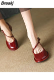 Mary Jane Shoes Women's Pumps 2023 Spring Red 8cm Chunky High Heels Wedding Shoes Shallow Pu Leather Slip on
