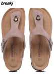 New Summer Women Beach Shoe Casual Cork PU Leather Slippers Men Outdoor Fashion Flip Flops