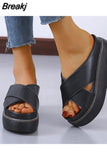 Women Thick Bottom Slippers Platform Chunky Heel Living Room Bathroom Slides Non Slip Shoes Ladies Female Open Toe
